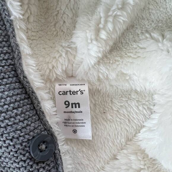 Carter's Baby 9m Bear Grey Knit Lined Sweater Jacket - Picture 7 of 7